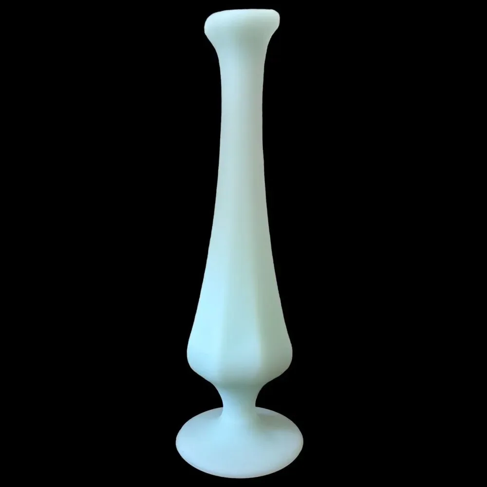 Vintage 9” Fenton aqua‎ Blue Satin frosted glass vase